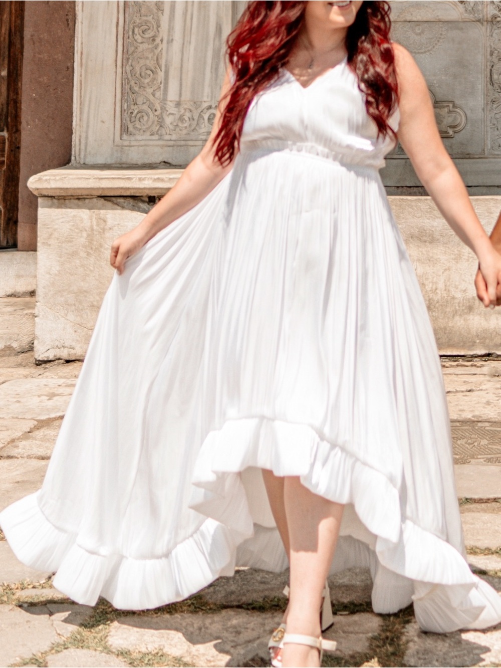 Elegant White Asymmetric Ruffle Midi Skirt